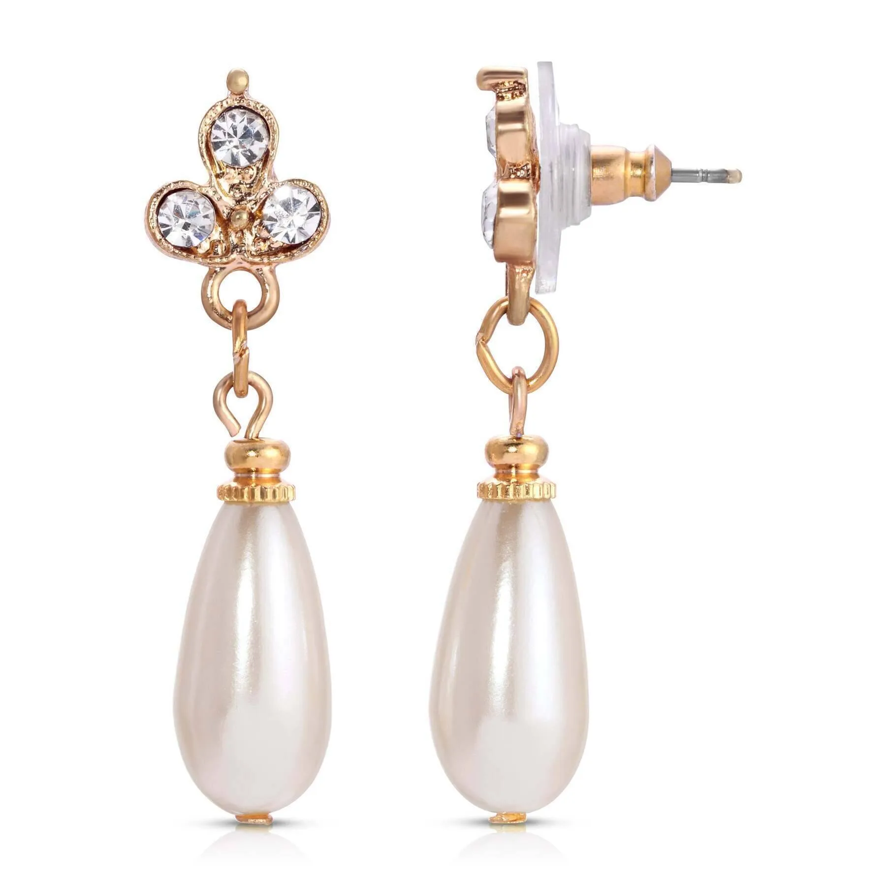 1928 Jewelry Drop Earrings with Faux Pearl and Crystal