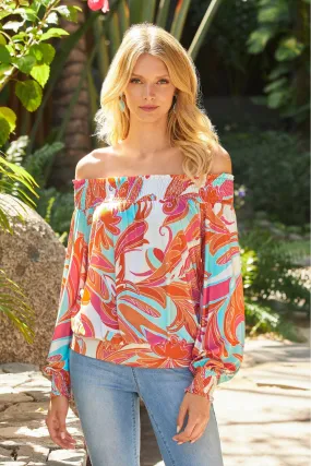 Off The Shoulder Knit Top in Orange Multi