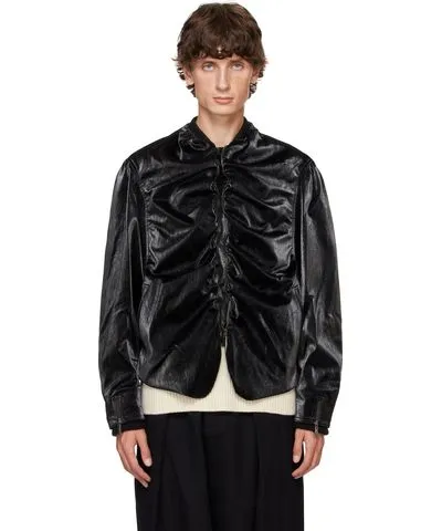 ADER error Black Faux-Leather Jacket with Stud Detailing