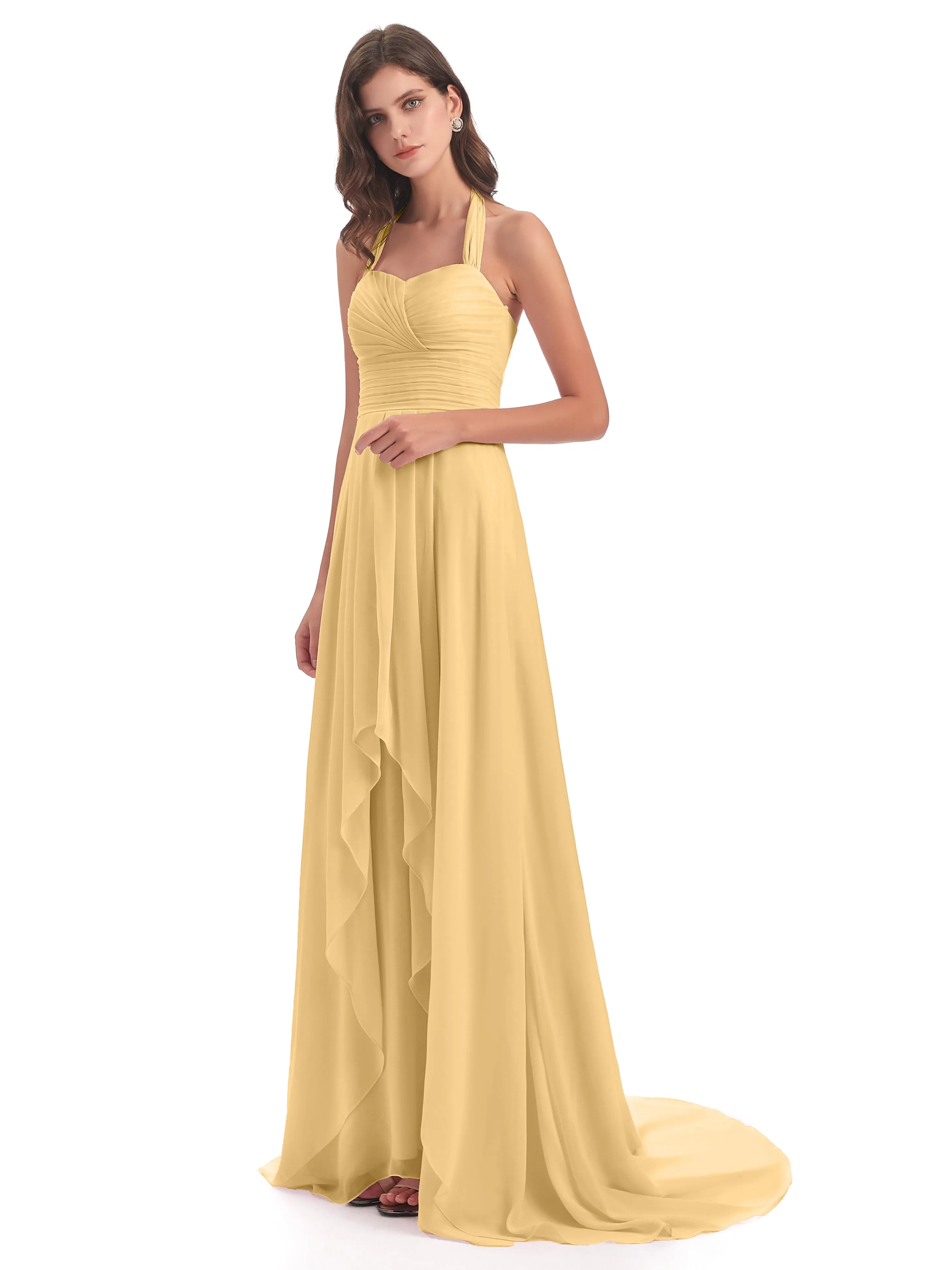 Adèle High-Low Halter Court Train Bridesmaid Dress