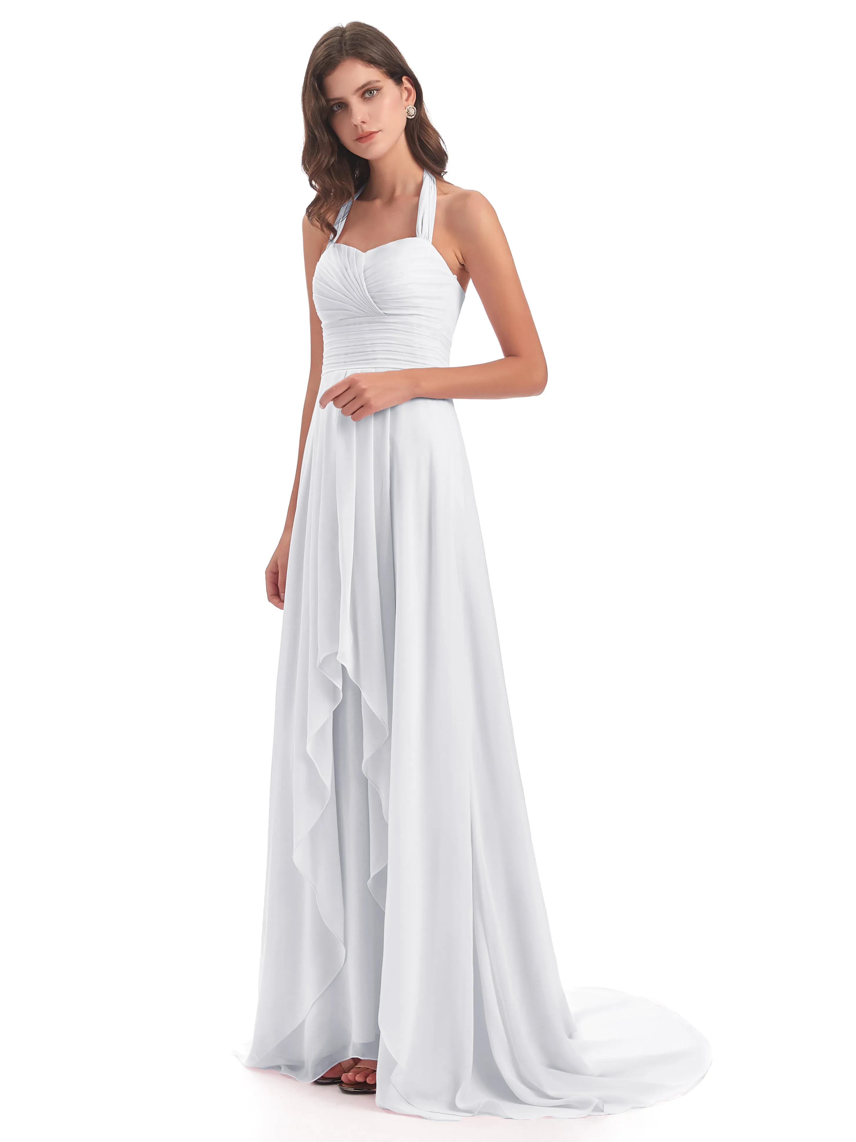 Adèle High-Low Halter Court Train Bridesmaid Dress