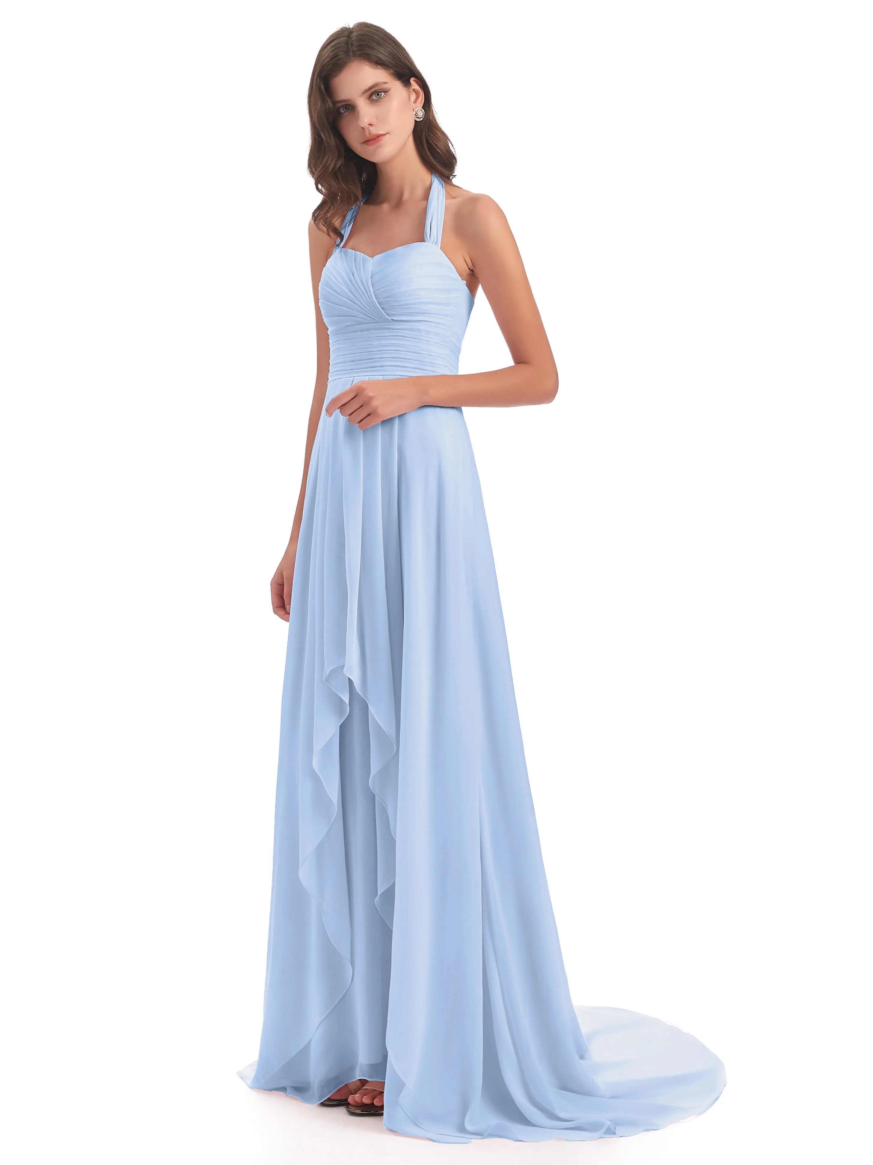 Adèle High-Low Halter Court Train Bridesmaid Dress