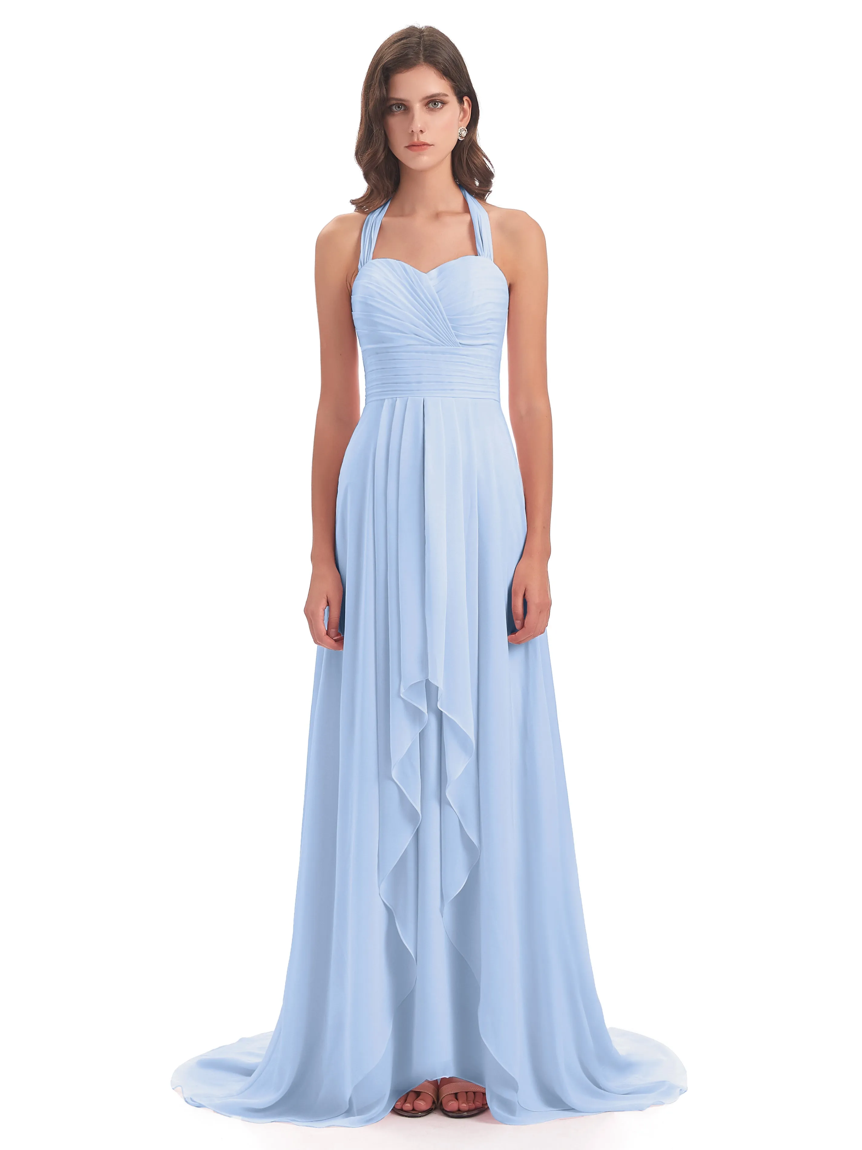 Adèle High-Low Halter Court Train Bridesmaid Dress