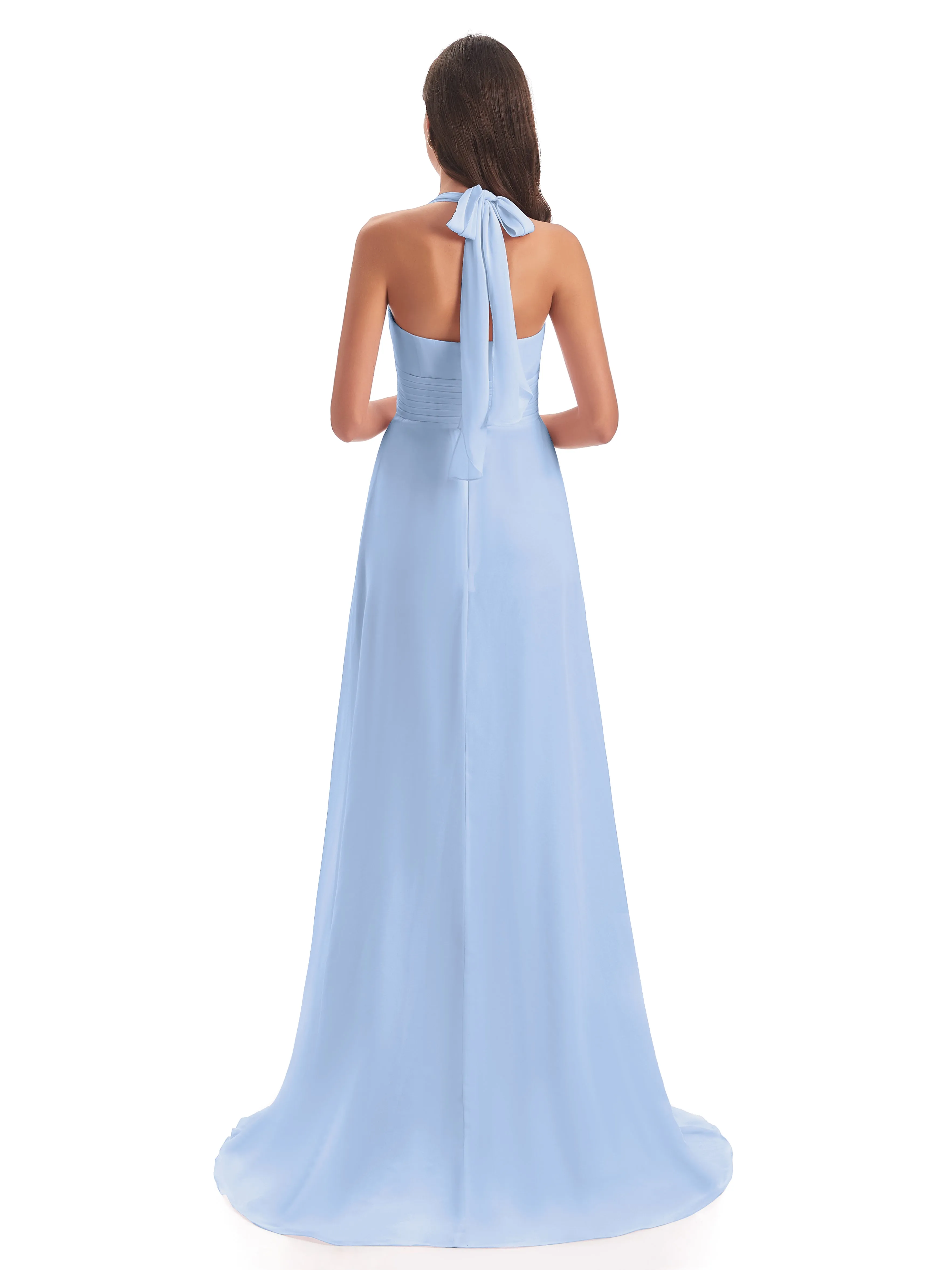 Adèle High-Low Halter Court Train Bridesmaid Dress