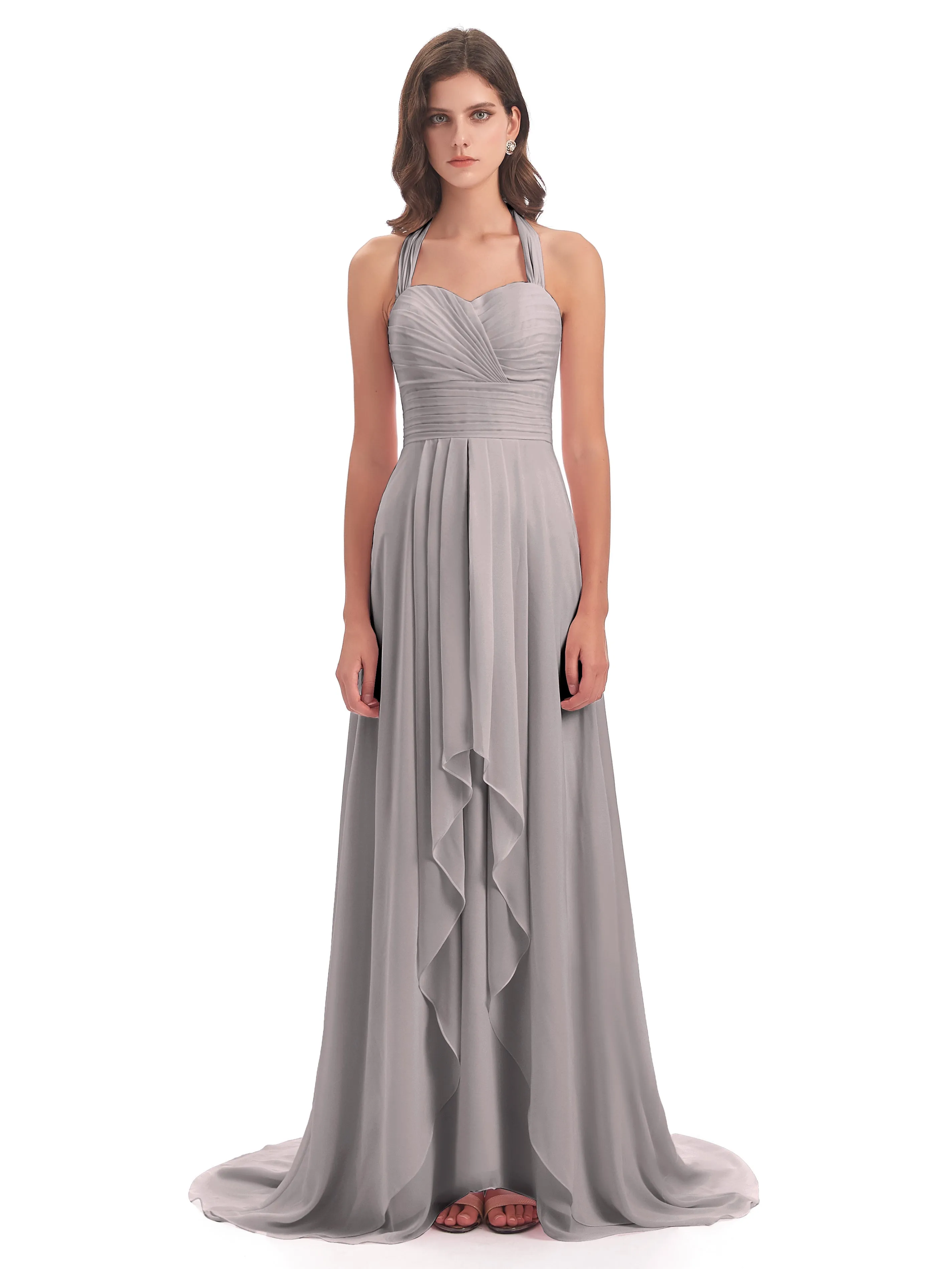 Adèle High-Low Halter Court Train Bridesmaid Dress