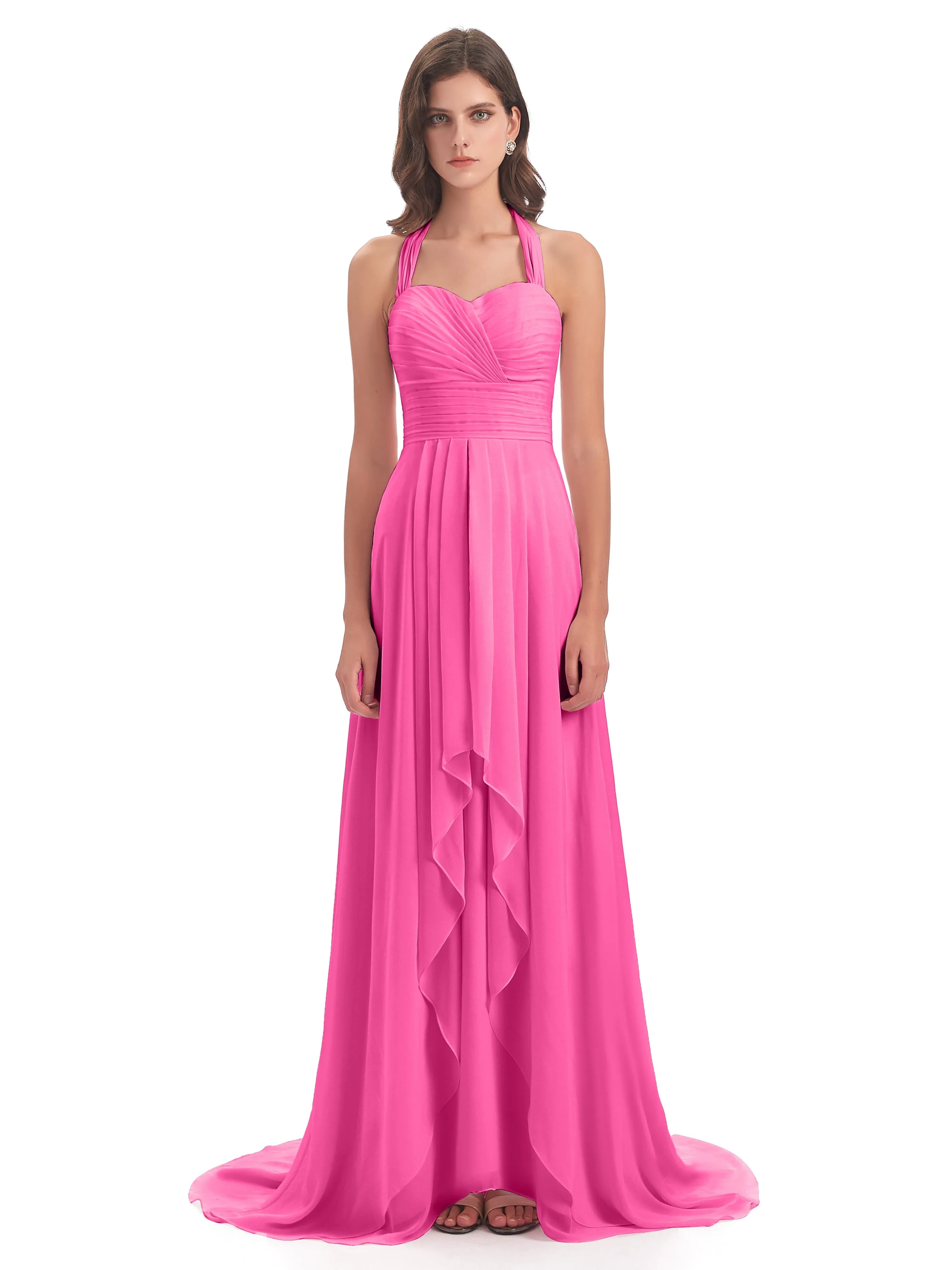 Adèle High-Low Halter Court Train Bridesmaid Dress