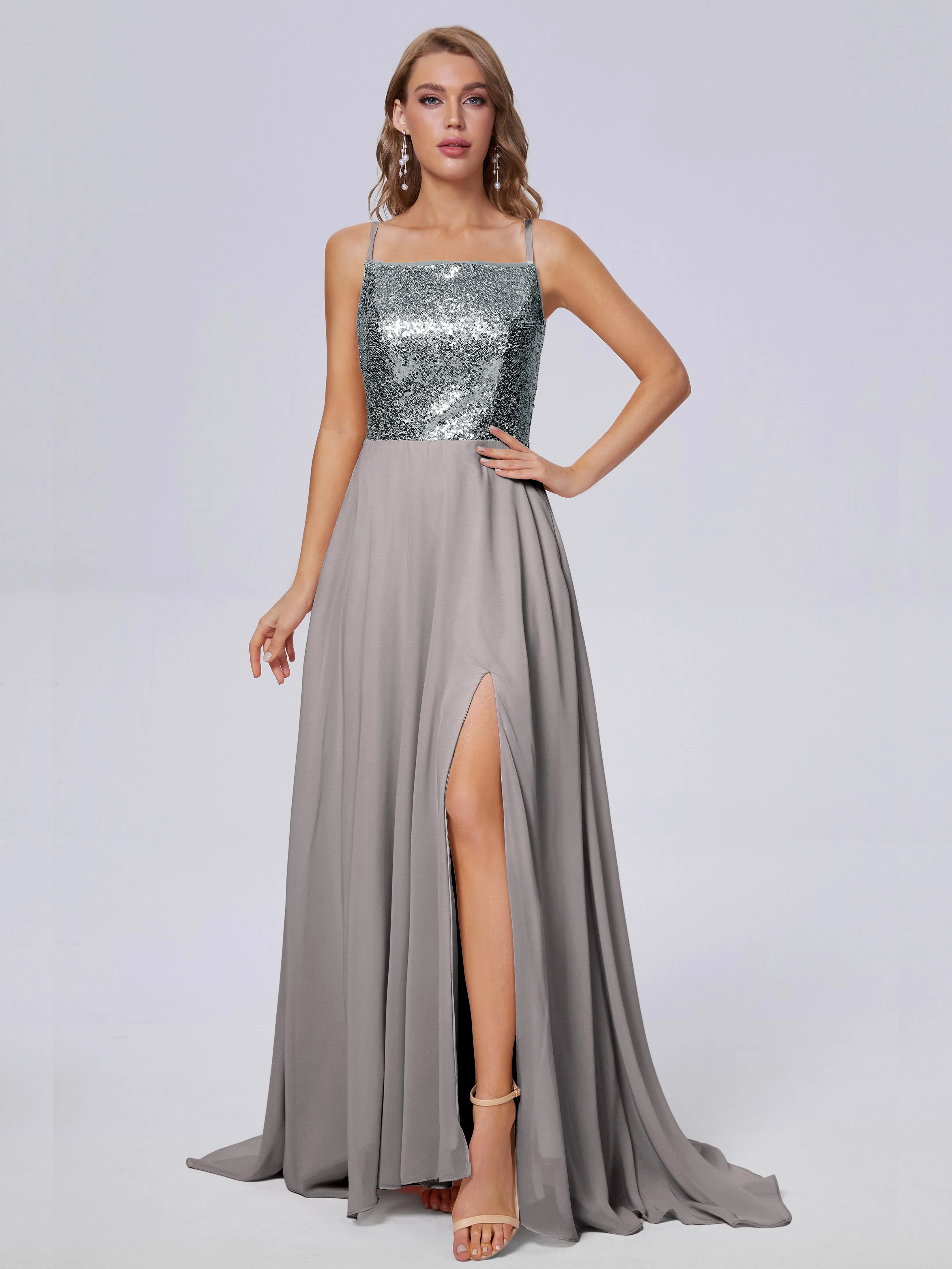 Alaina Sexy Slit Sequin Bridesmaid Dress