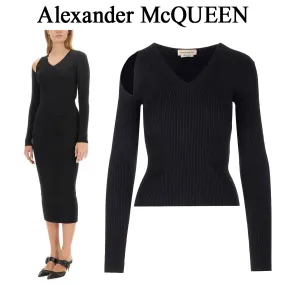 Wool Rib V-Neck Party-Style Top by alexander mcqueen