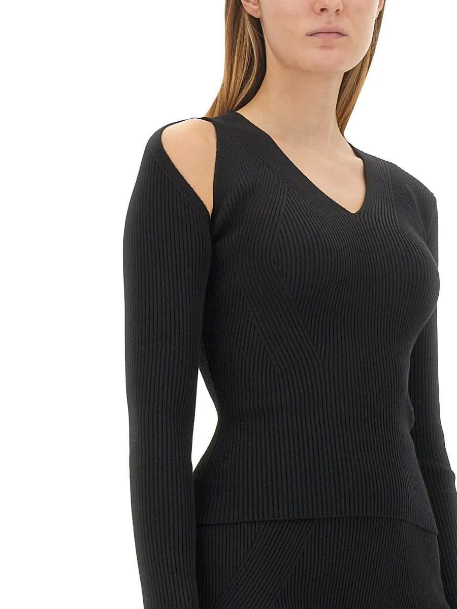 Wool Rib V-Neck Party-Style Top by alexander mcqueen