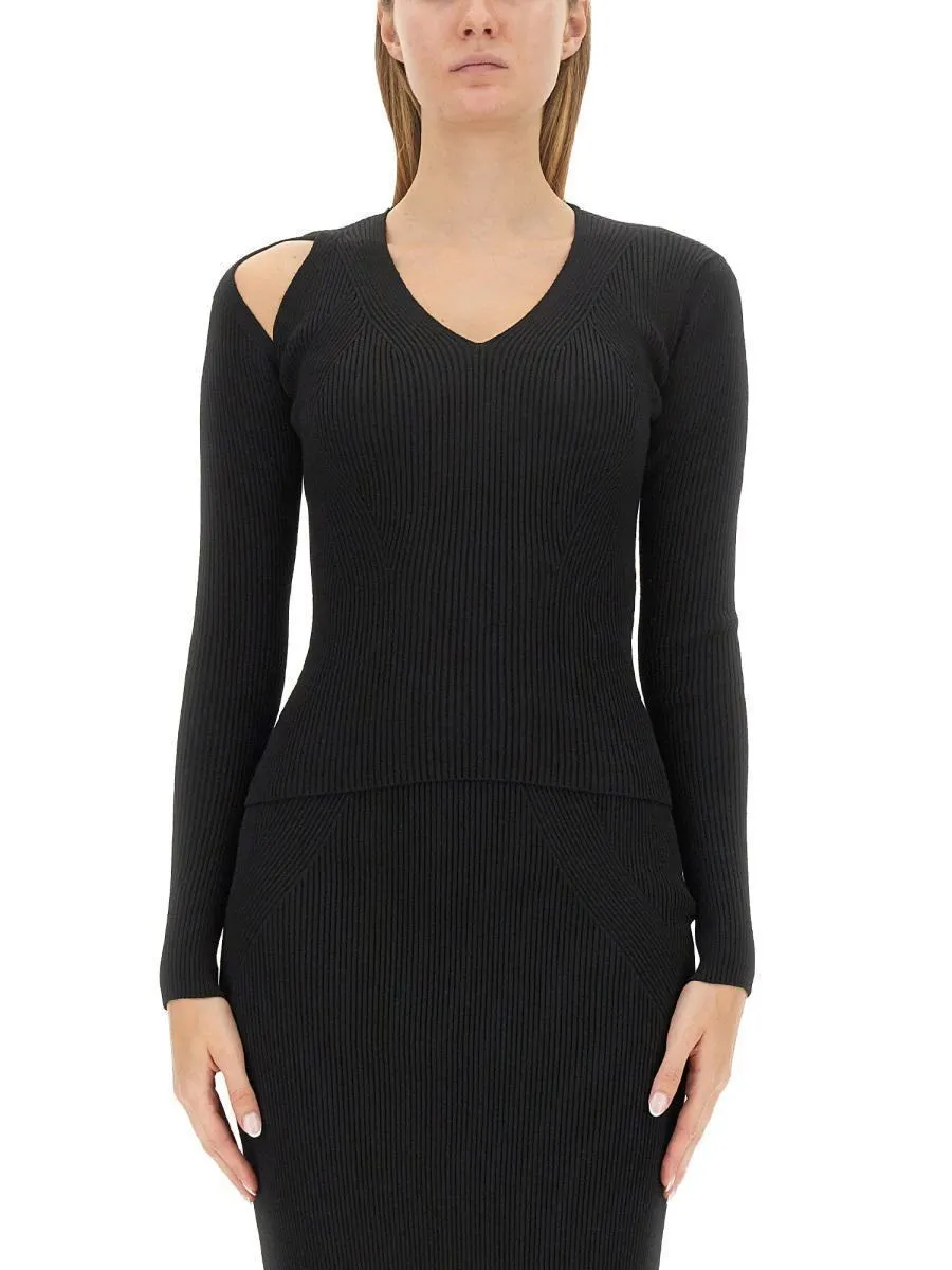 Wool Rib V-Neck Party-Style Top by alexander mcqueen