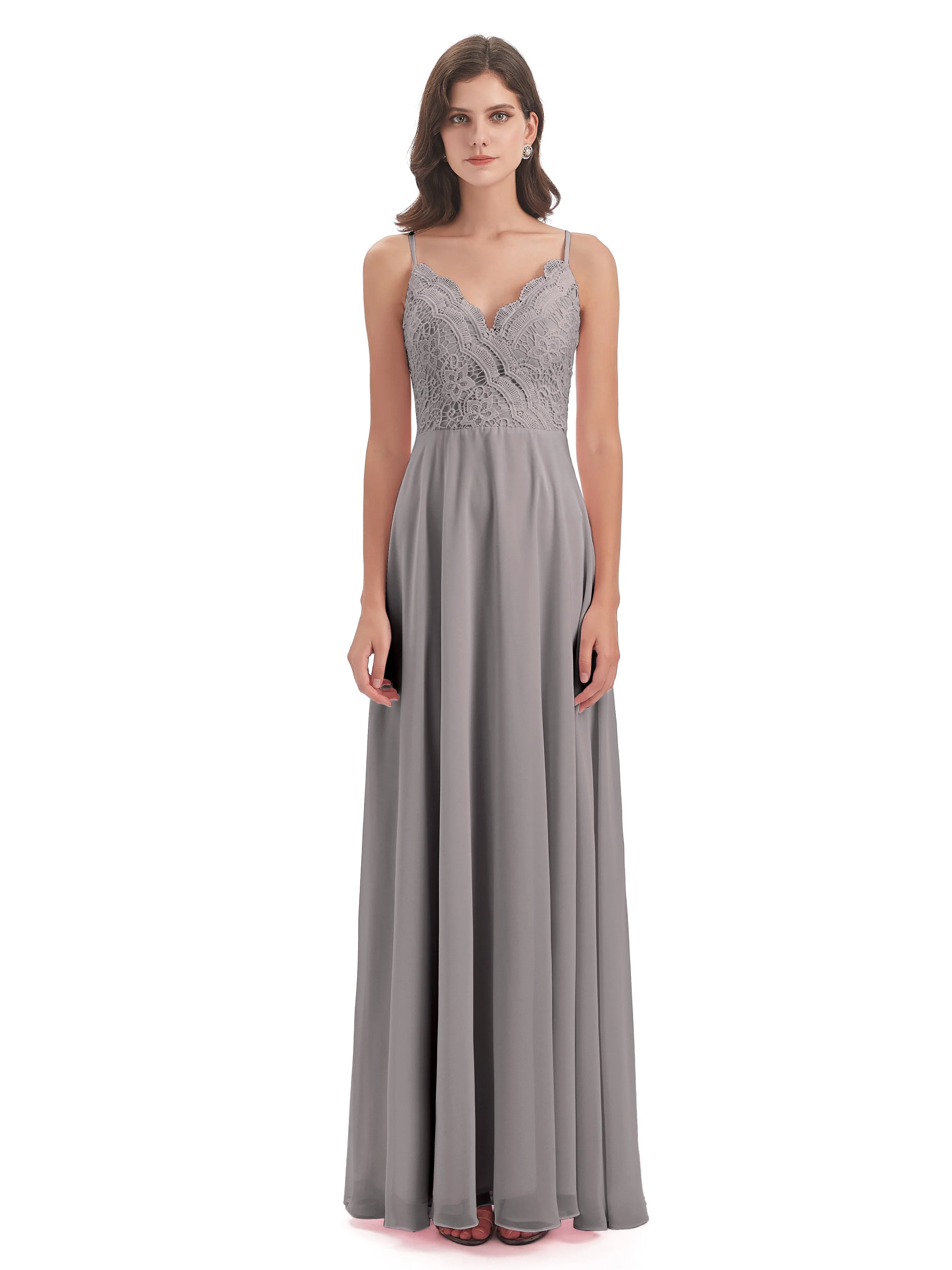 Alisa Spaghetti Strap Lace/Chiffon Evening Gowns