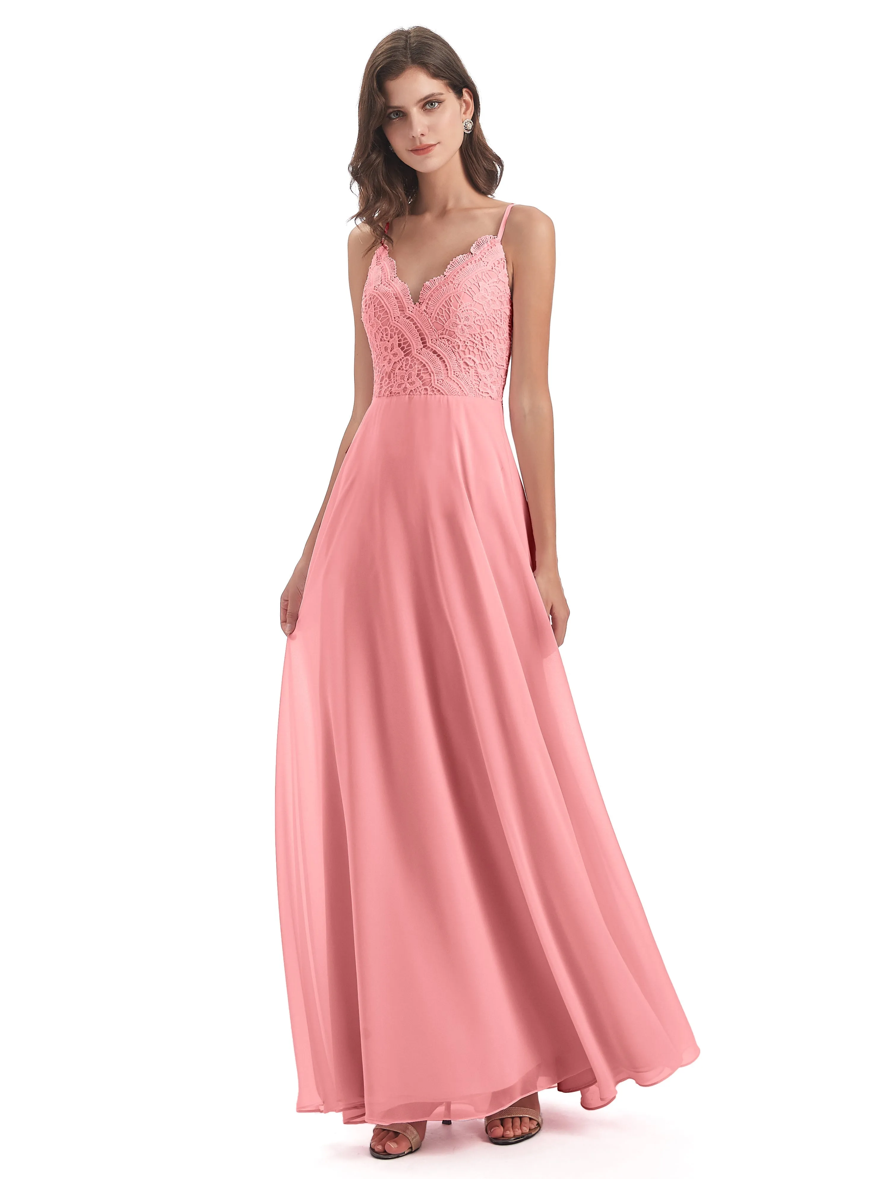 Alisa Spaghetti Strap Lace/Chiffon Evening Gowns