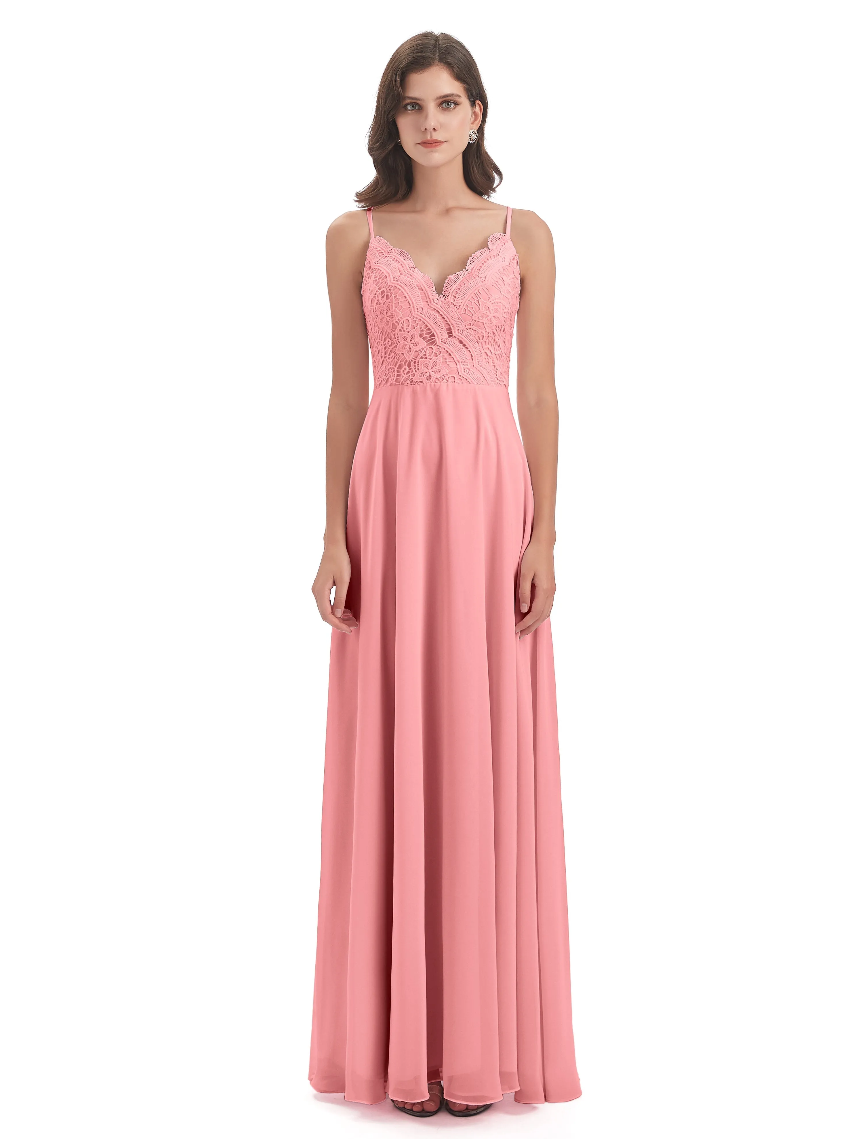 Alisa Spaghetti Strap Lace/Chiffon Evening Gowns