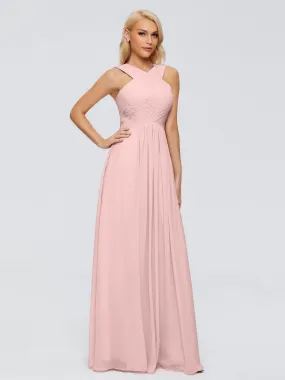 Aliyah Trapeze Chiffon Bridesmaid Dresses in POWDER_PINK