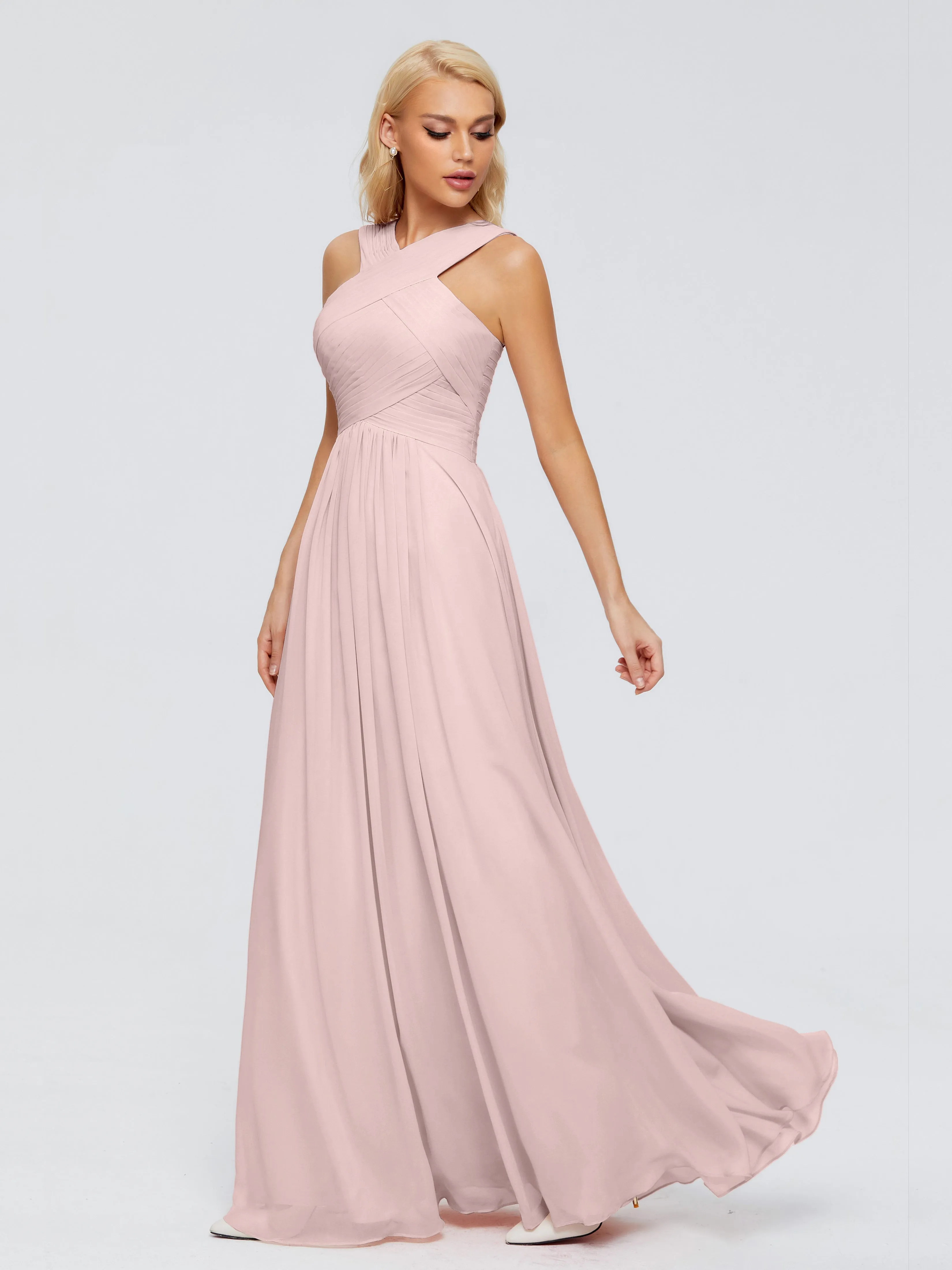 Aliyah Trapeze Chiffon Bridesmaid Dresses in POWDER_PINK