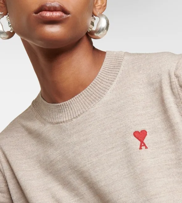 Wool Long Sleeves Plain Crew Neck Heart