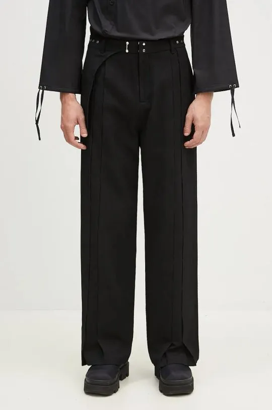 Andersson Bell Black Soe Twill Wool Wrap Trousers