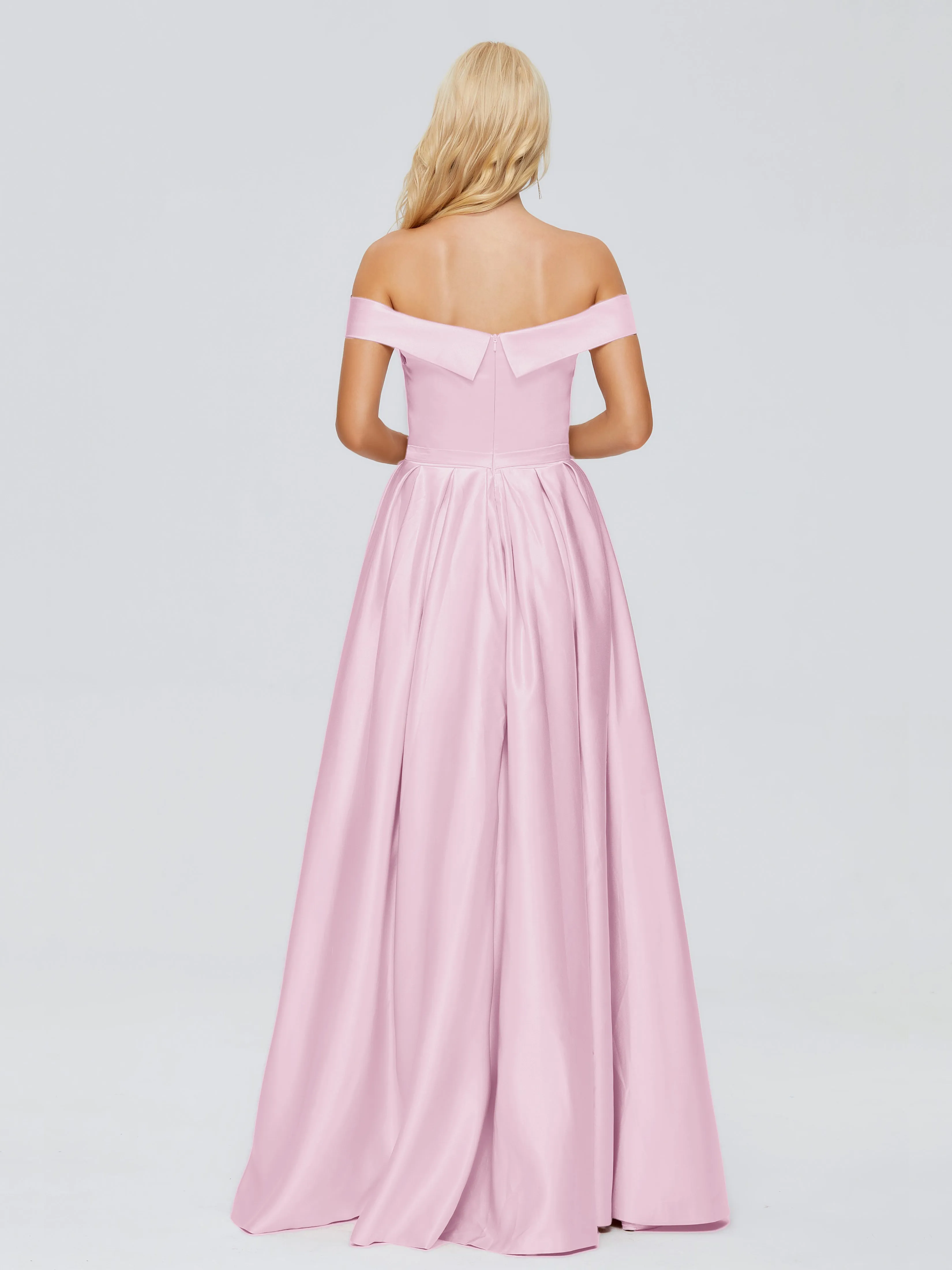 Annabelle Off-the-Shoulder Front-Slit Satin Prom/Party Dresses