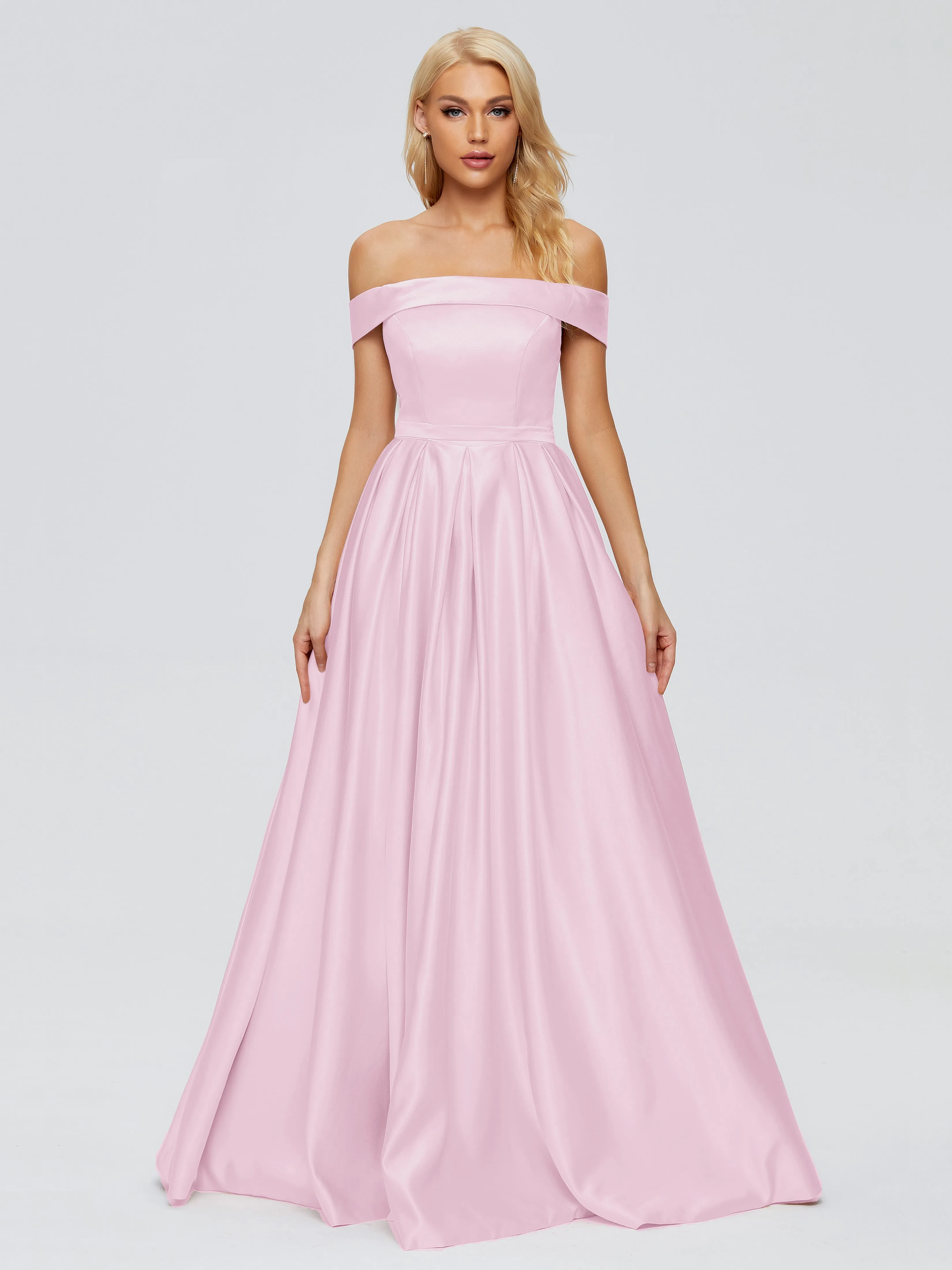 Annabelle Off-the-Shoulder Front-Slit Satin Prom/Party Dresses