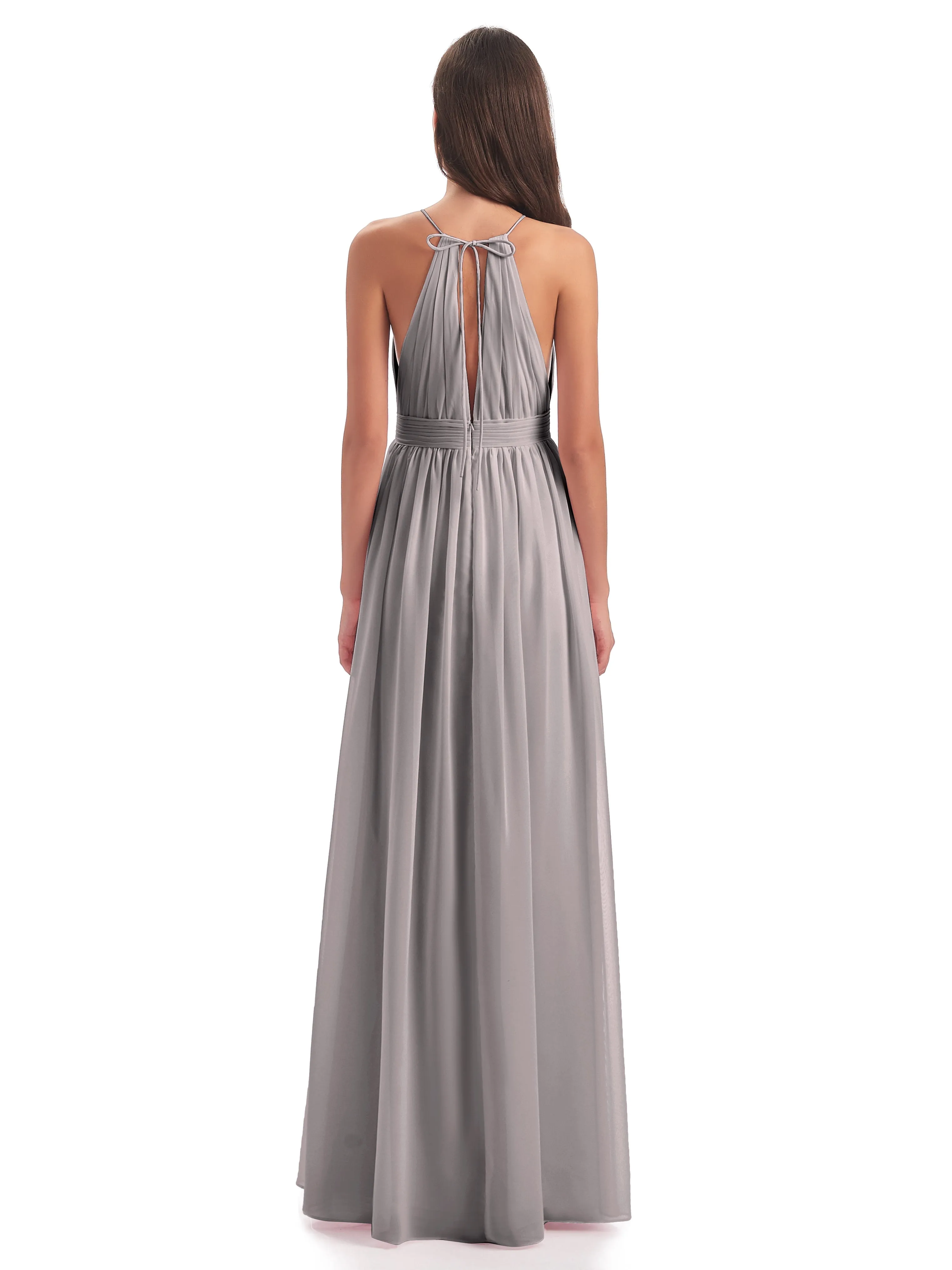 Evening Gowns with Split Front Halter Neckline Mousseline