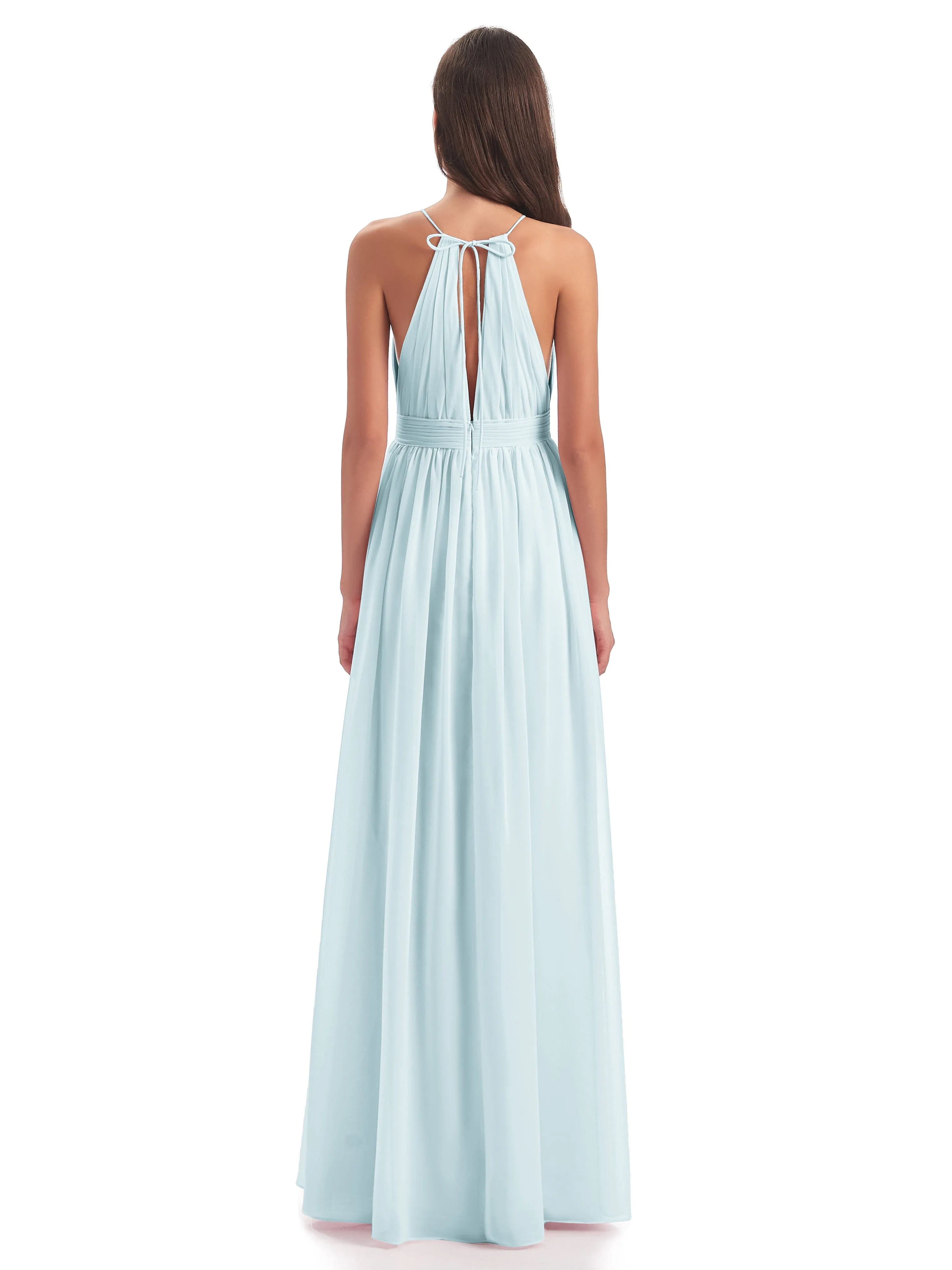 Evening Gowns with Split Front Halter Neckline Mousseline