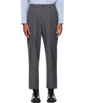 ATON Gray Wide Easy Tropical Wool Trousers