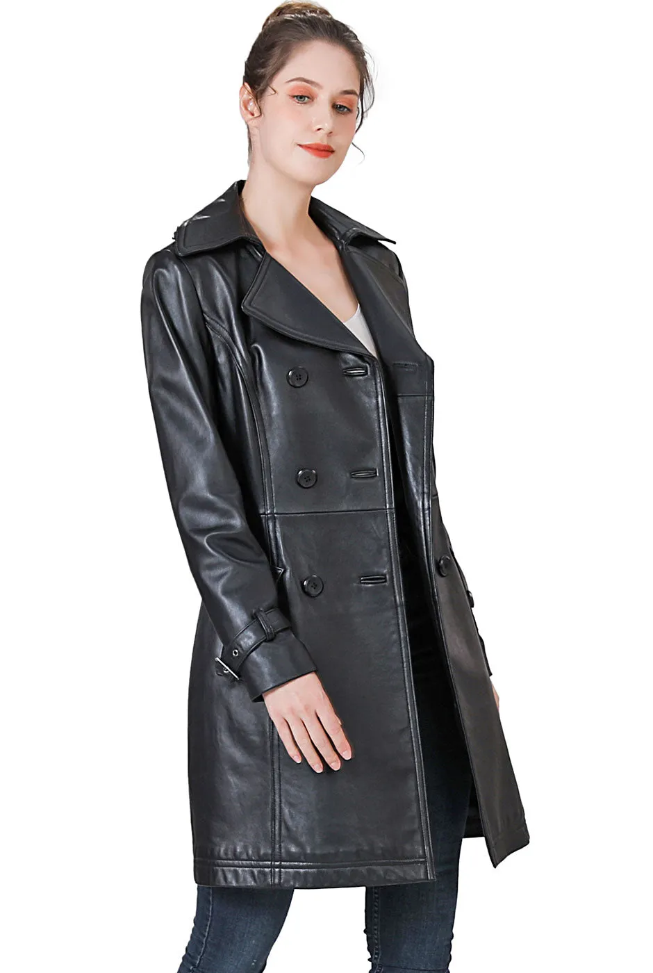 BGSD Ella Belted Lambskin Leather Trench Coat