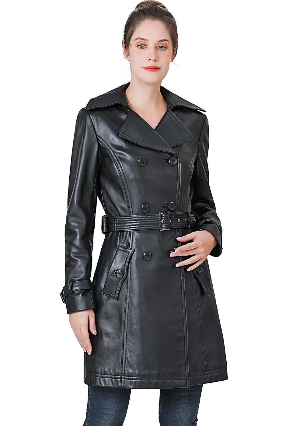 BGSD Ella Belted Lambskin Leather Trench Coat