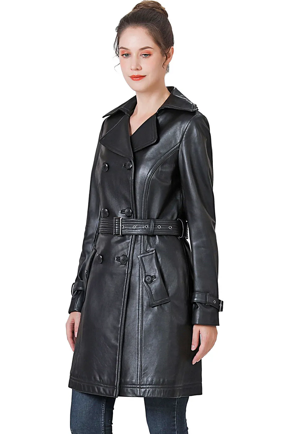 BGSD Ella Belted Lambskin Leather Trench Coat