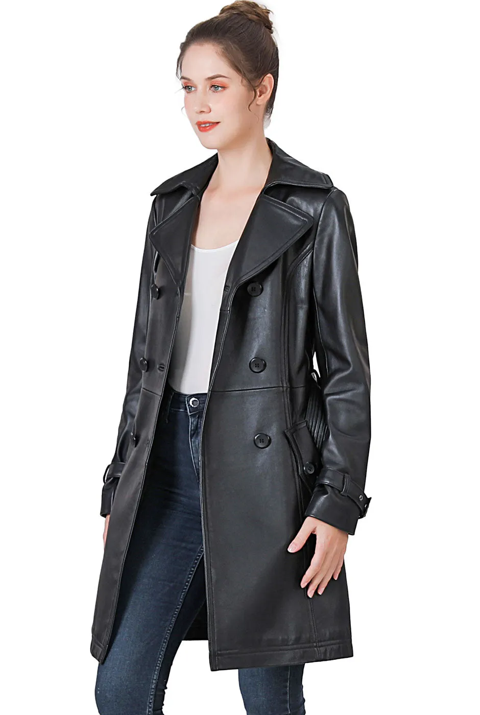 BGSD Ella Belted Lambskin Leather Trench Coat