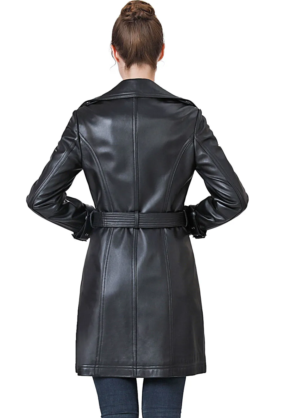 BGSD Ella Belted Lambskin Leather Trench Coat