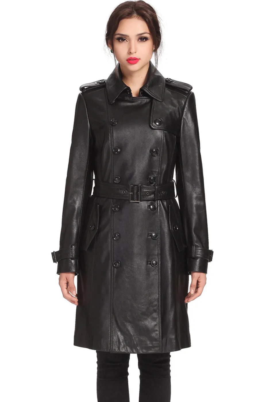 NOUR HAMMOUR Tamara Belted Leather Trench Coat