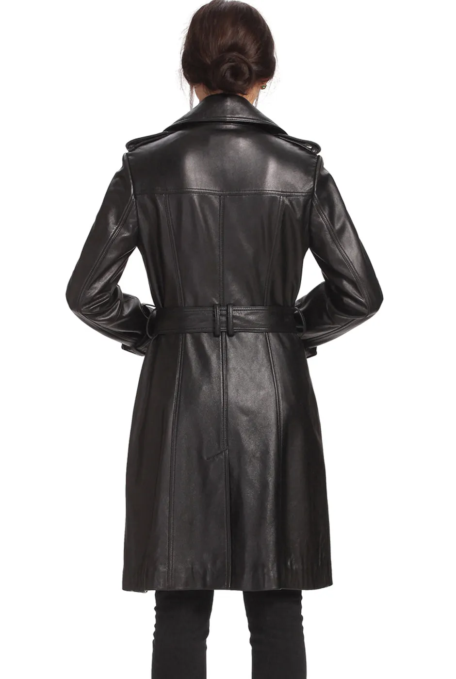 NOUR HAMMOUR Tamara Belted Leather Trench Coat