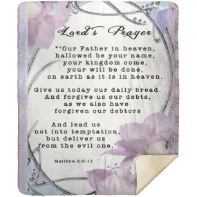 Premium Mink Sherpa Blanket featuring the Lord's Prayer from Matthew 6:9-13 in a Flower Frame design