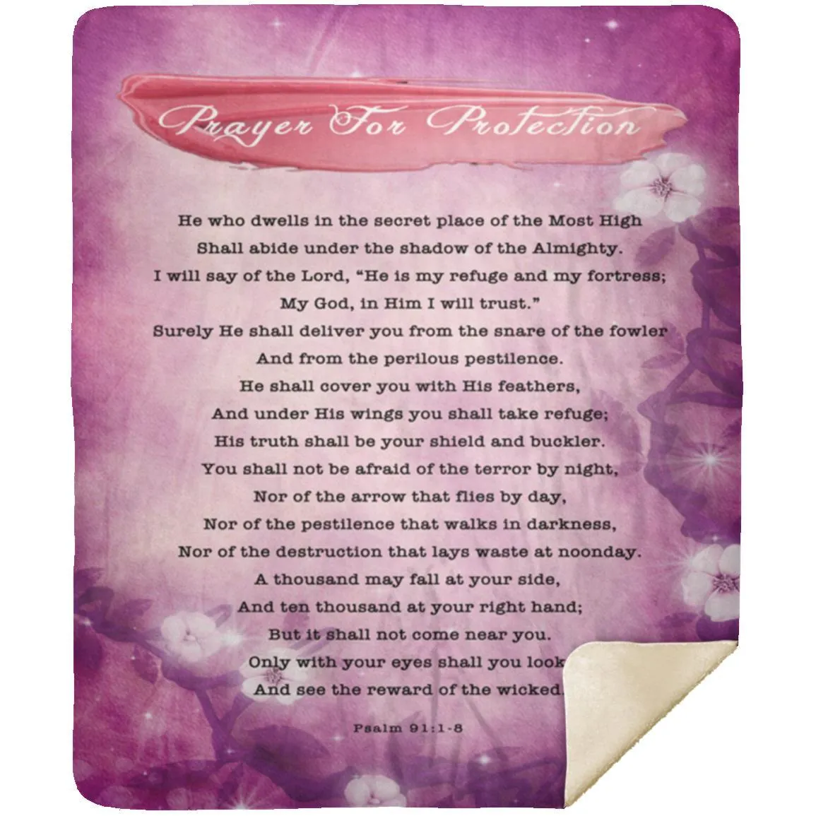 Bible Verses Premium Mink Sherpa Blanket - Psalm 91 Prayer for Protection Misty 3