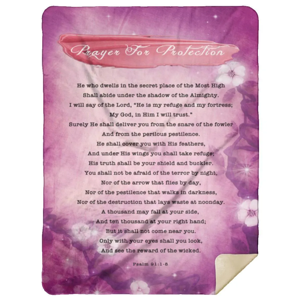 Bible Verses Premium Mink Sherpa Blanket - Psalm 91 Prayer for Protection Misty 3