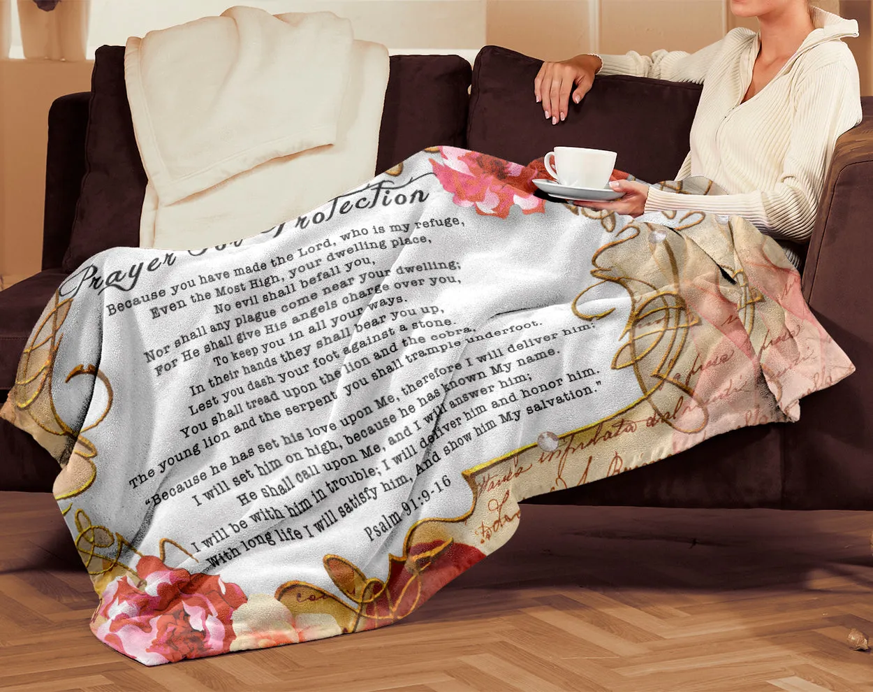 Bible blanket for protection Psalm 91:9-16 Flower Frame 2