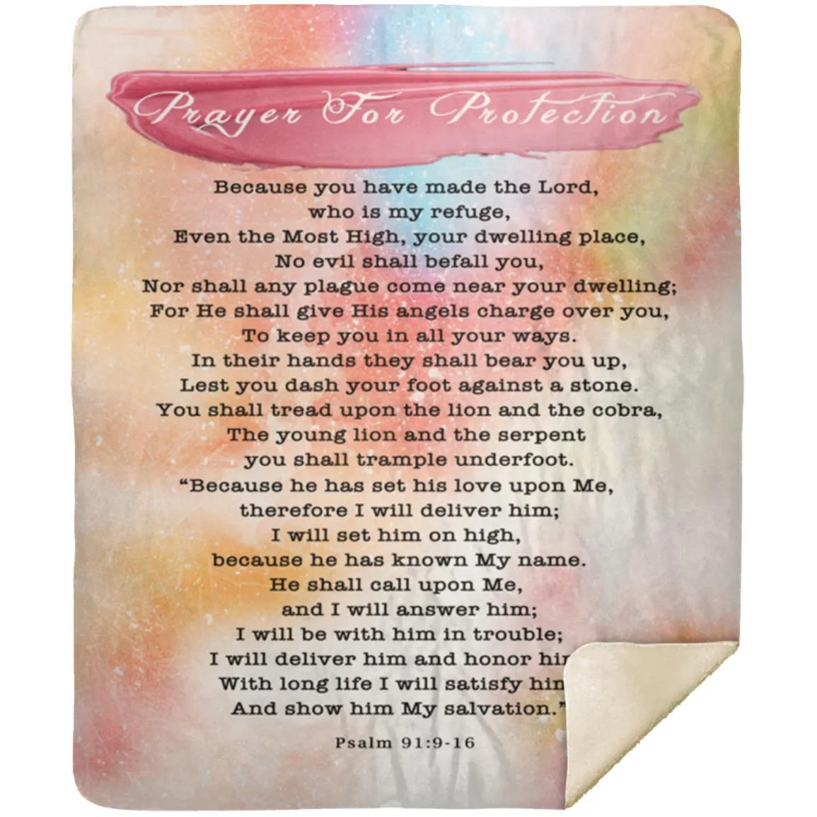 Bible Verses Premium Mink Sherpa Blanket - Prayer for Protection in Watercolour Design