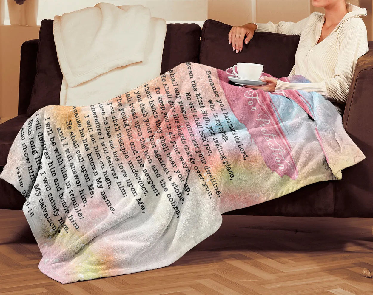 Bible Verses Premium Mink Sherpa Blanket - Prayer for Protection in Watercolour Design