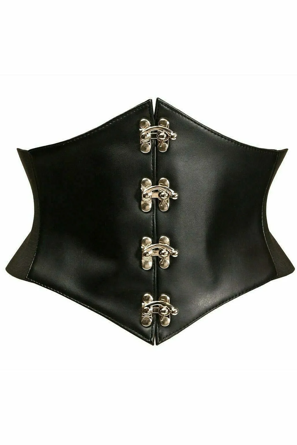 Lavish Black Faux Leather Corset Belt Cincher with Clasps