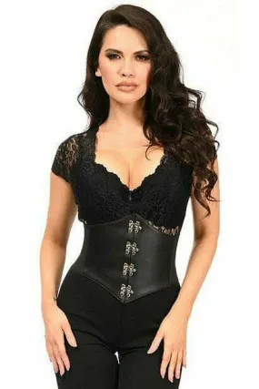 Lavish Black Faux Leather Corset Belt Cincher with Clasps