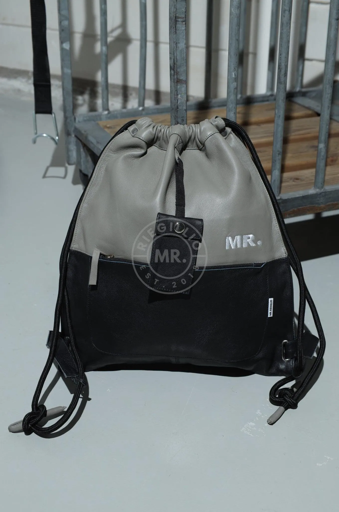 Black Grey Leather Backpack