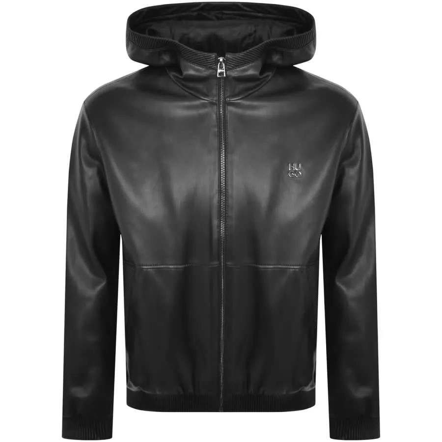 Black HUGO Bennu L Faux Leather Jacket