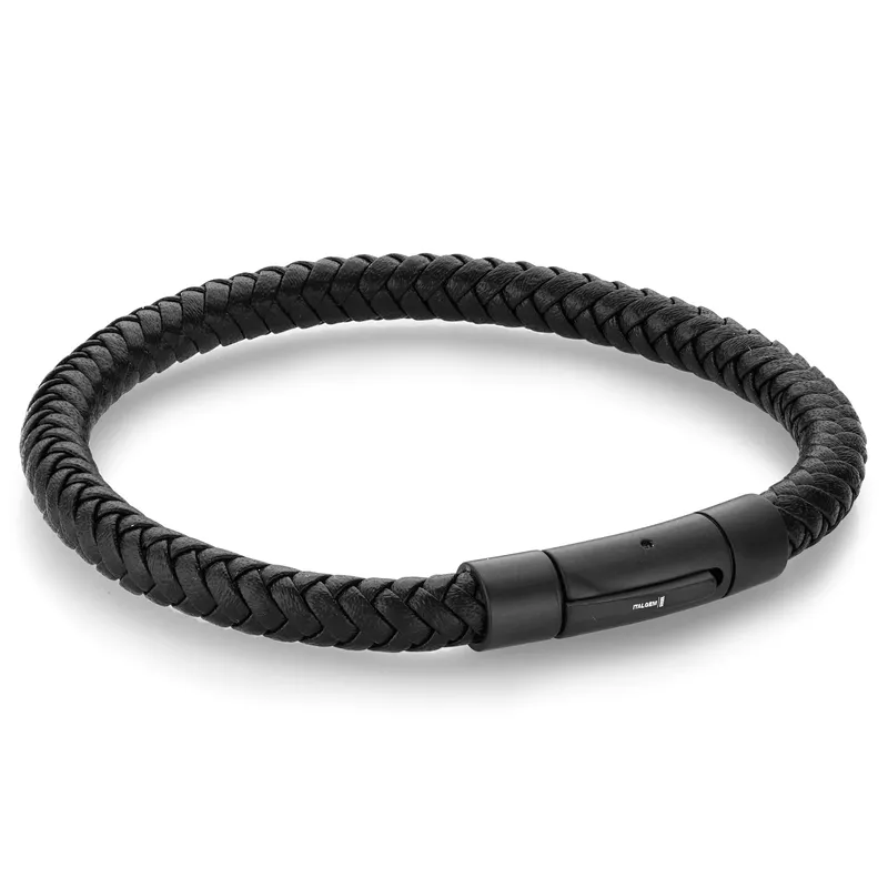 Black Leather Bracelet with Push-Clasp