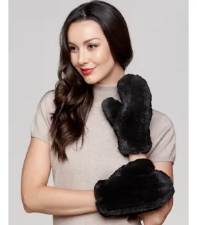 Black Kenna Knit Rabbit Fur Mittens