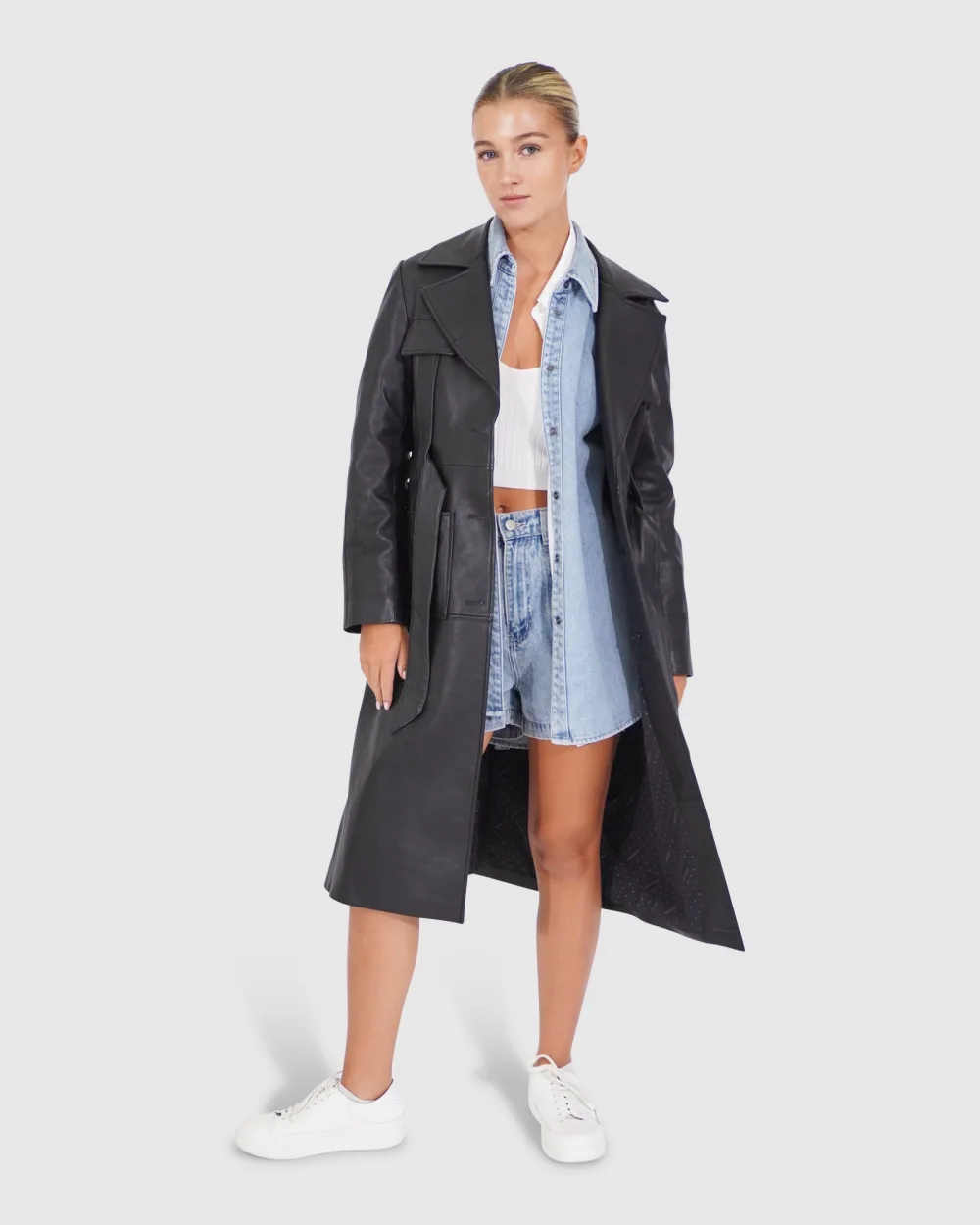 Black Leather Trench Coat