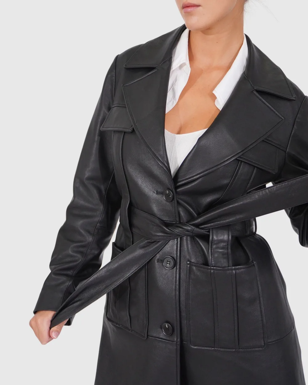 Black Leather Trench Coat