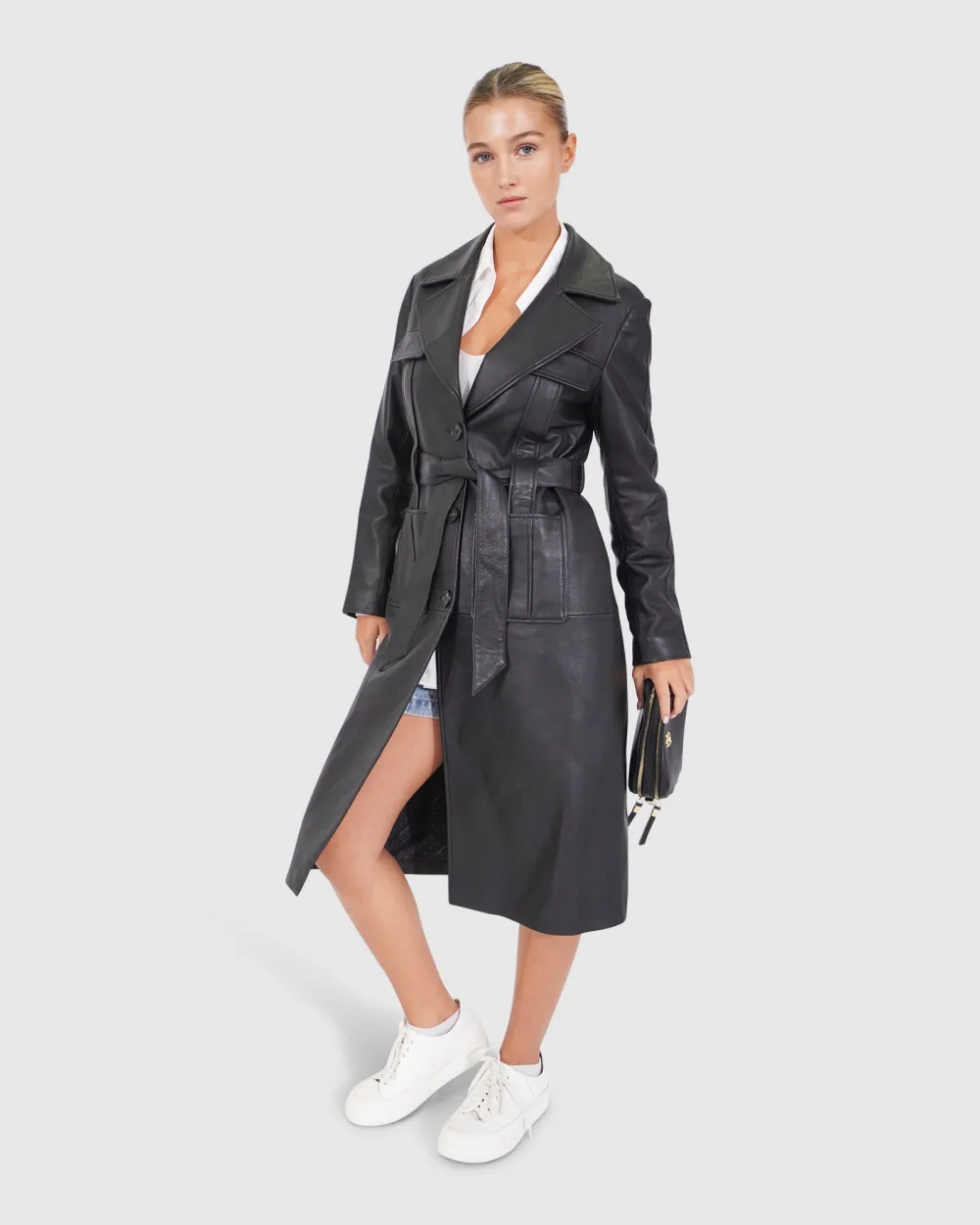 Black Leather Trench Coat