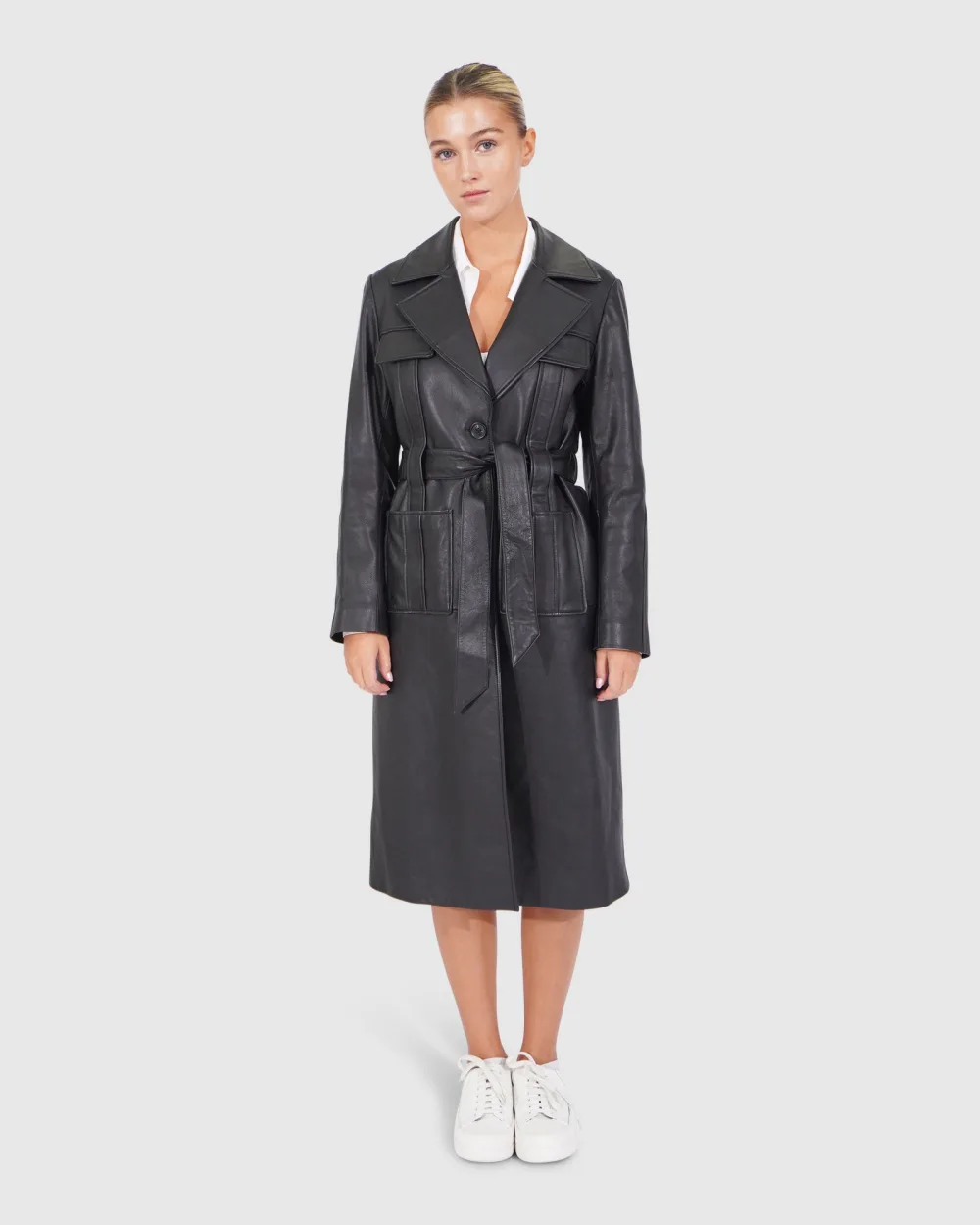 Black Leather Trench Coat