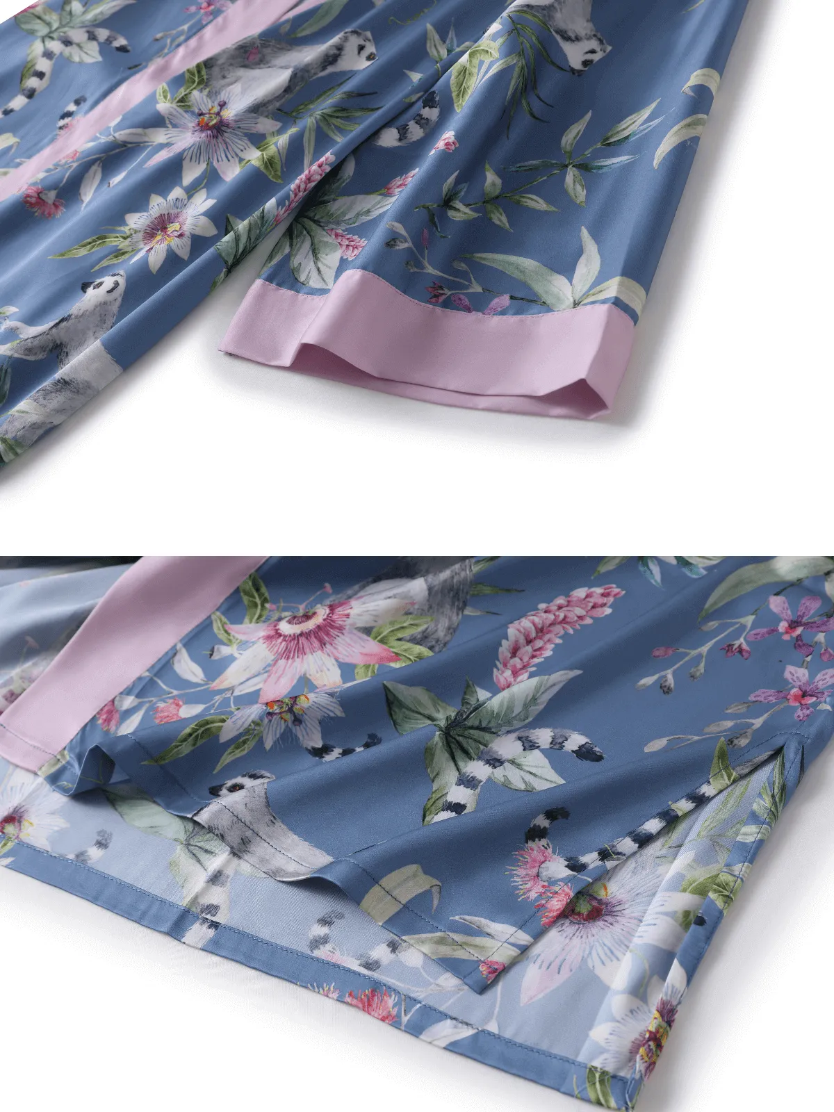 Short Kimono Robe in Blue Forest